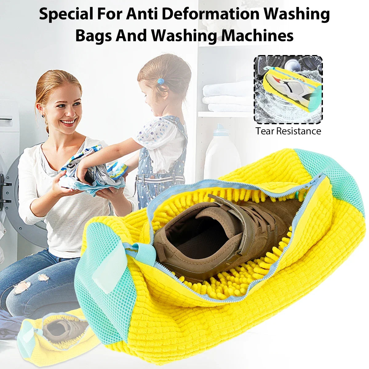 1/2Pc Shoe Washing Bag Cotton Laundry Bag Zippers Closure Shoe