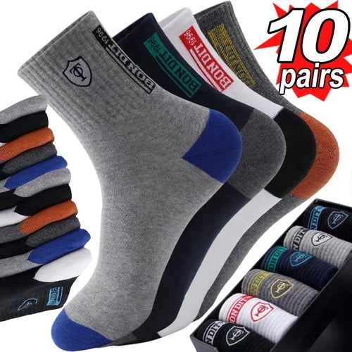 10pairs Breathable Cotton Sports Stockings Men Bamboo Fiber Autumn and